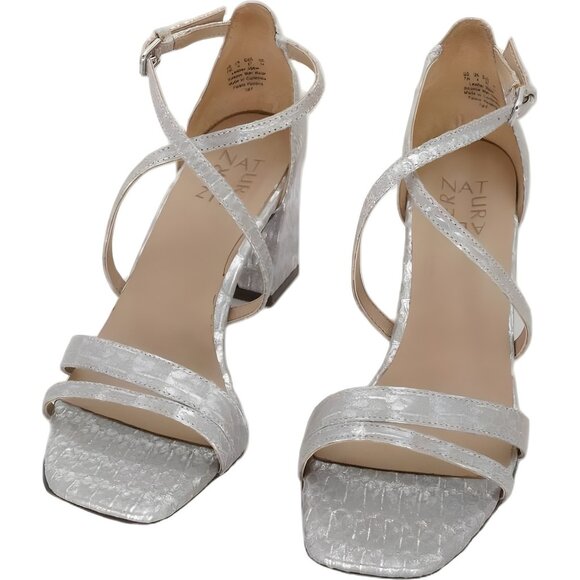 Naturalizer Vanessa Snake-Print Leather Dress Sandals Block Heel US 7W EU 37 - Picture 5 of 6